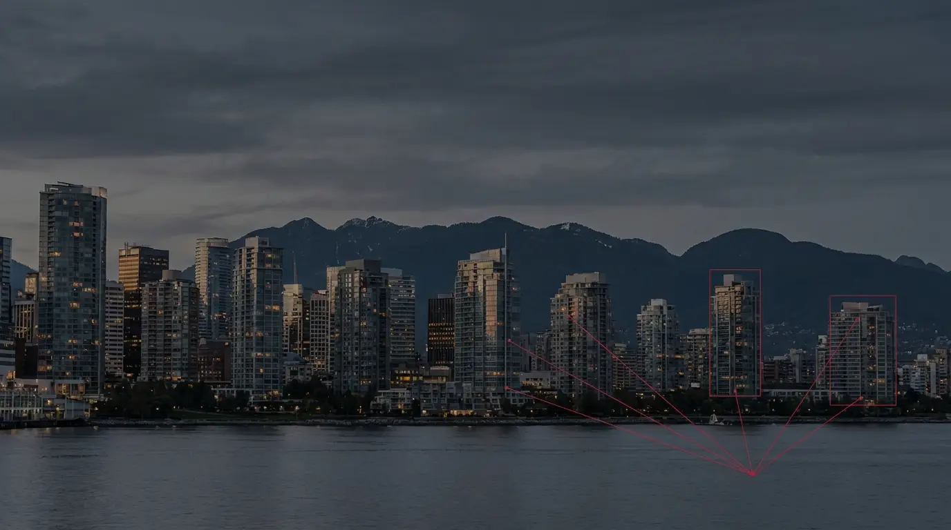 Vancouver skyline at dusk with the Coast Mountains, home of Control Alt Delete's managed IT clients